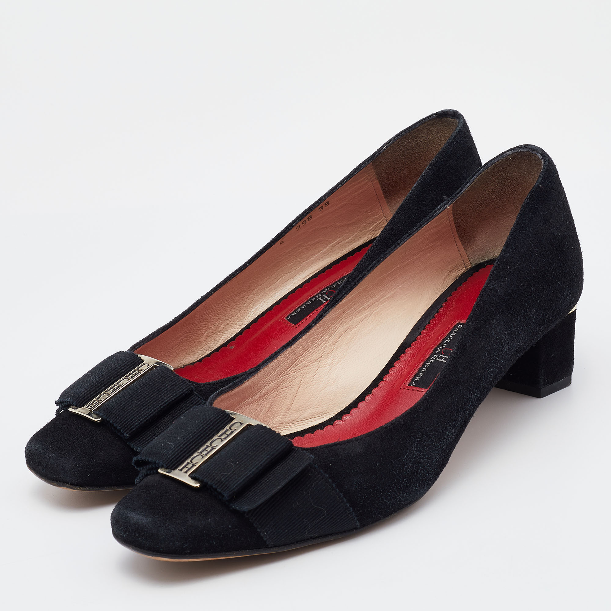 

CH Carolina Herrera Black Suede Bow Block Heel Pumps Size