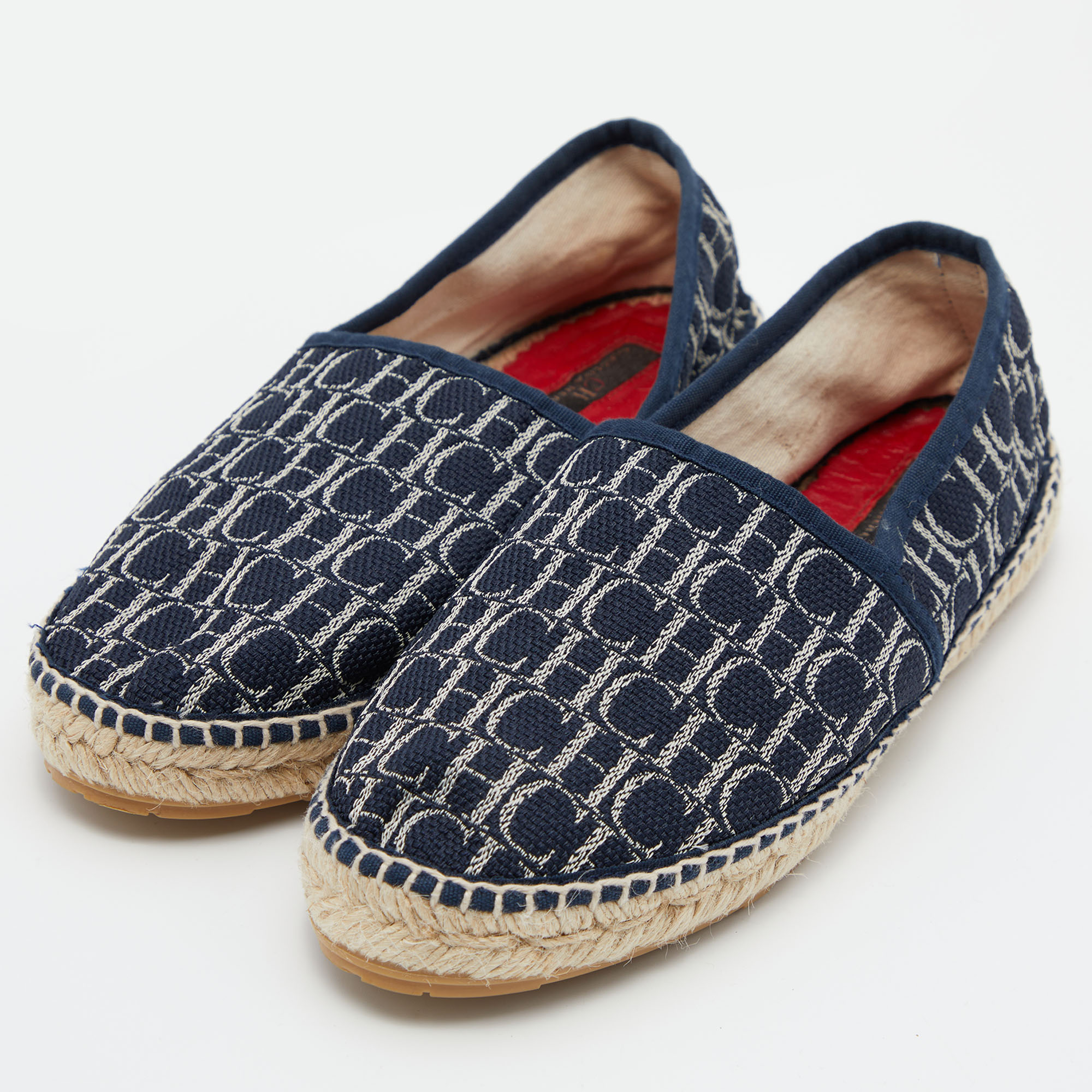 

CH Carolina Herrera Blue Monogram Canvas Espadrille Flats Size