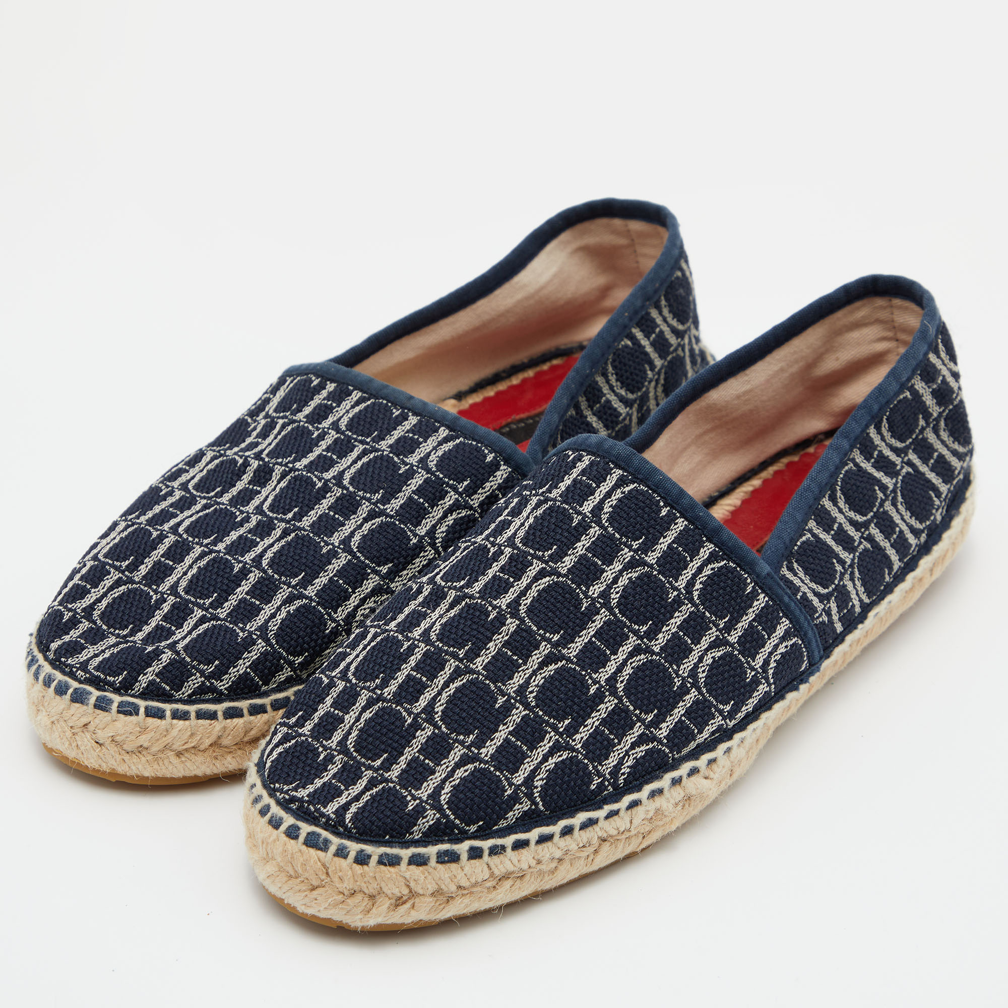 

CH Carolina Herrera Blue Monogram Canvas Espadrille Flats Size, Navy blue