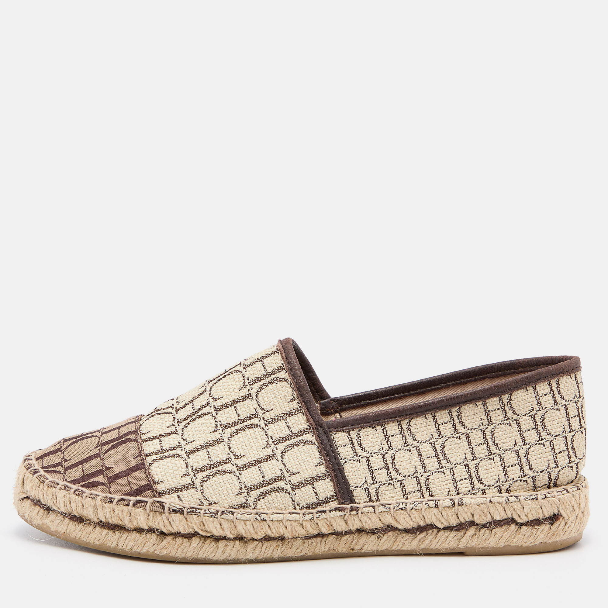 CH Carolina Herrera Beige/Brown Monogram Canvas and Leather Espadrille ...