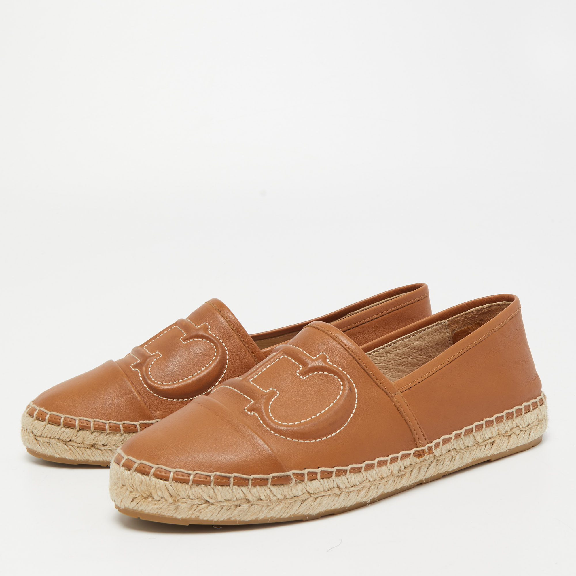 

CH Carolina Herrera Brown Leather Espadrille Flats Size