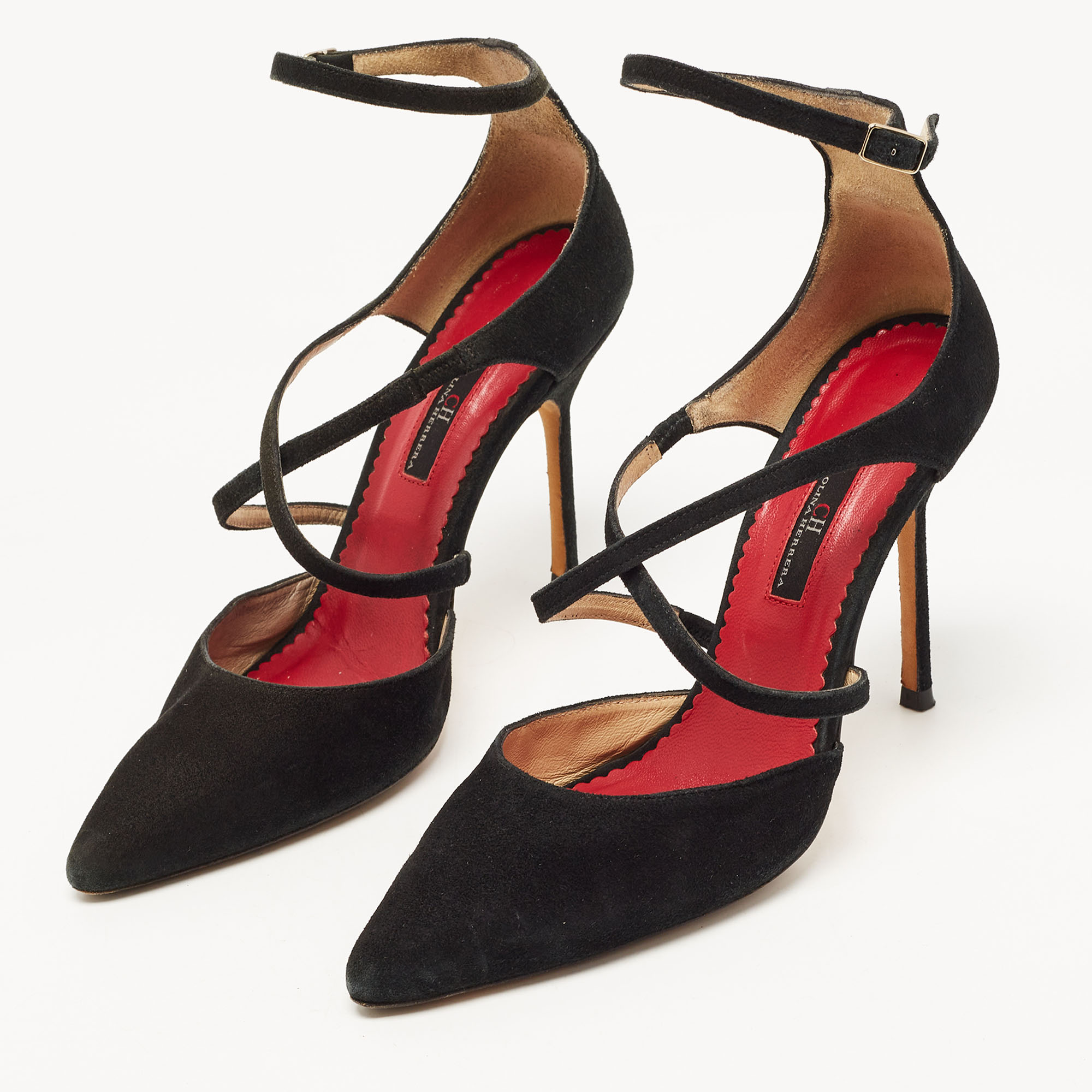 

CH Carolina Herrera Black Suede Ankle Strap Pumps Size
