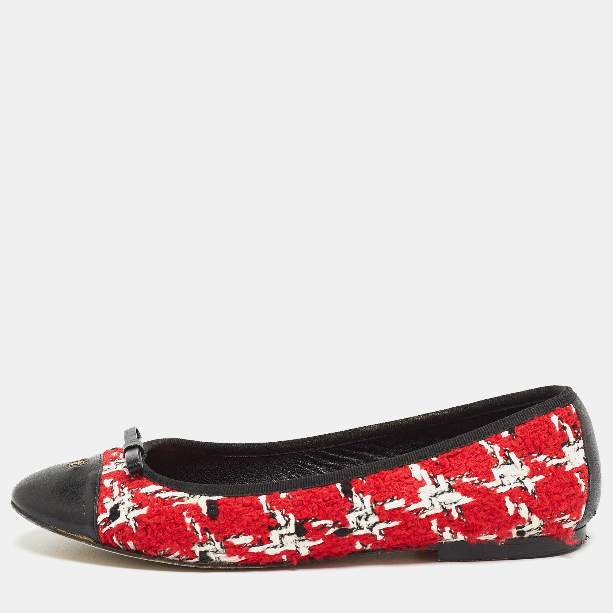 

CH Carolina Herrera Multicolor Tweed and Leather Bow Ballet Flats Size