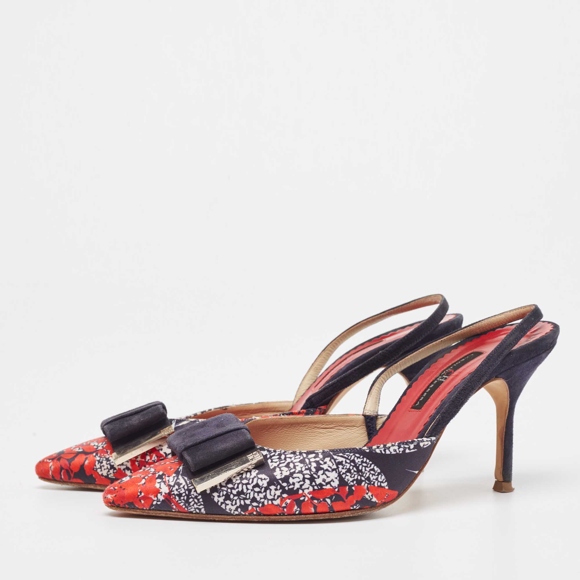 

Carolina Herrera Multicolor Leather and Suede Bow Slingback Pumps Size