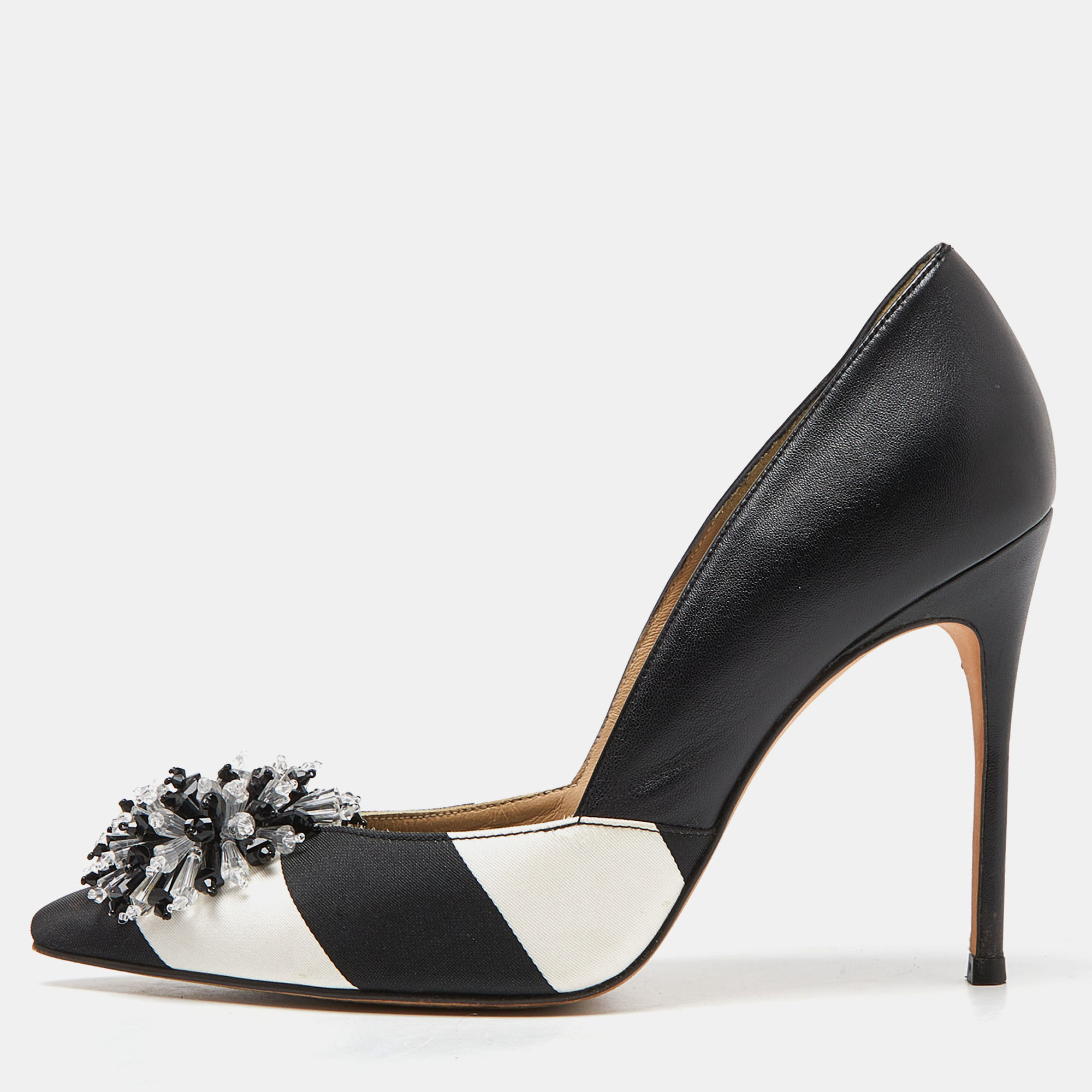 

CH Carolina Herrera Black/White Leather Crystal Embellished Pointed Toe Pumps Size