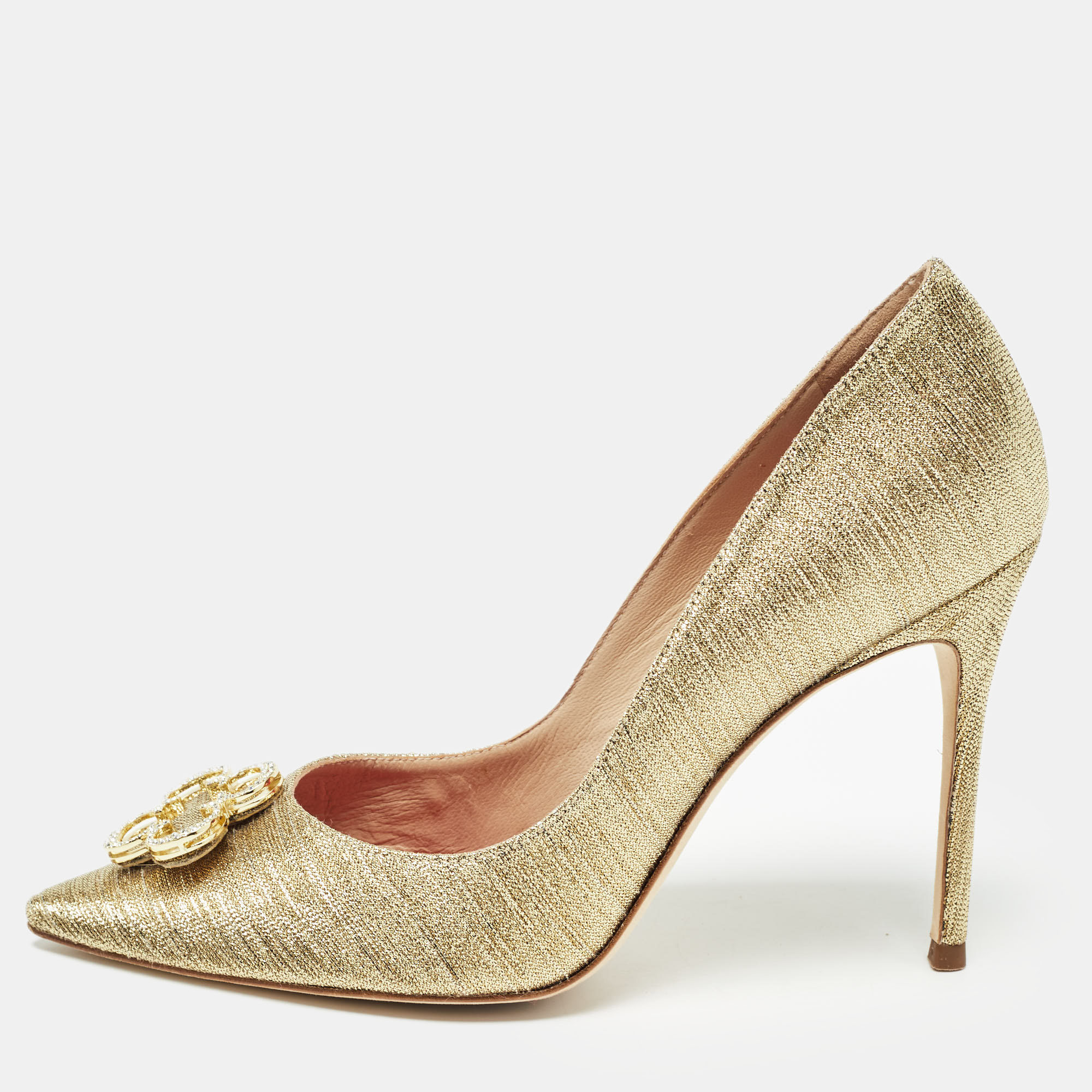 

CH Carolina Herrera Gold Lurex Fabric Dorsay Pumps Size