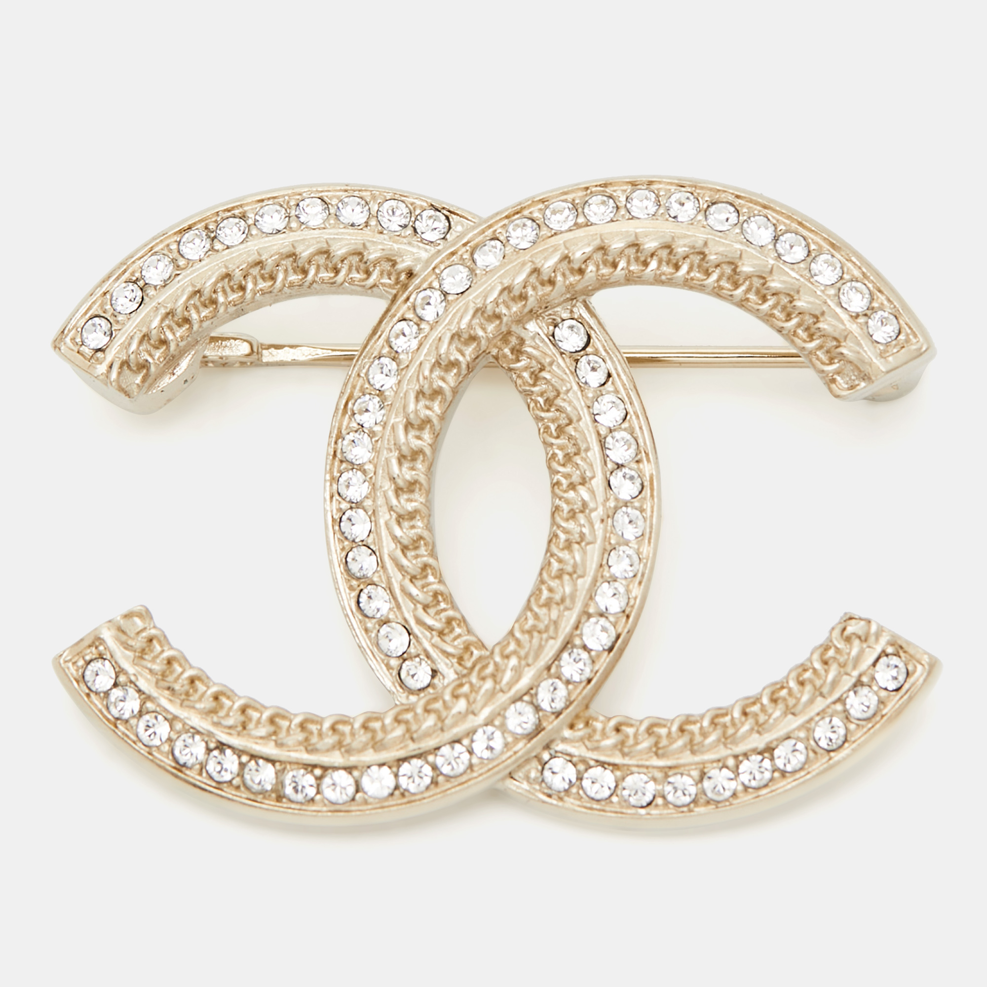 

Chanel CC Crystals Gold Tone Brooch