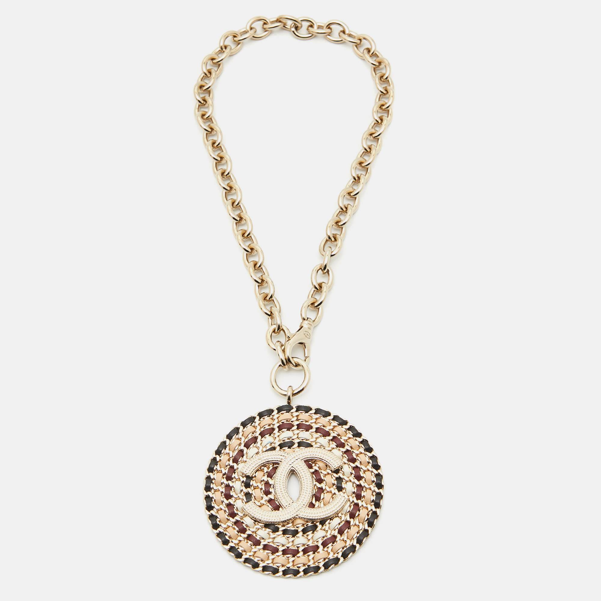 

Chanel CC Interwoven Leather Gold Tone Necklace