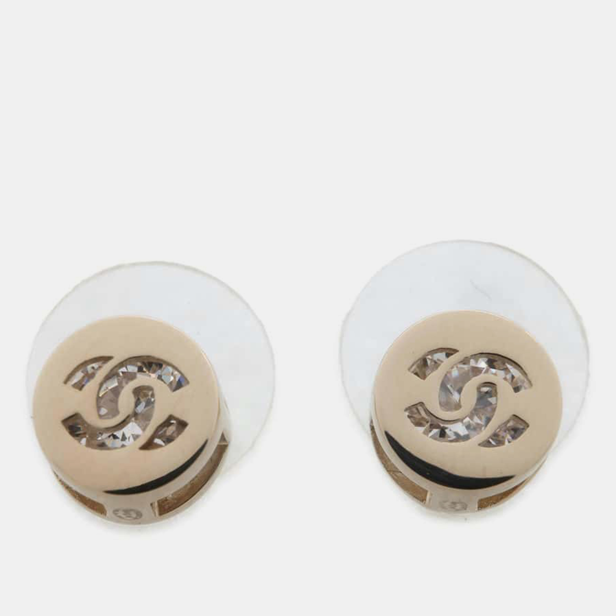 

Chanel Gold Metal Strass Color Stone Round CC Logo Earring