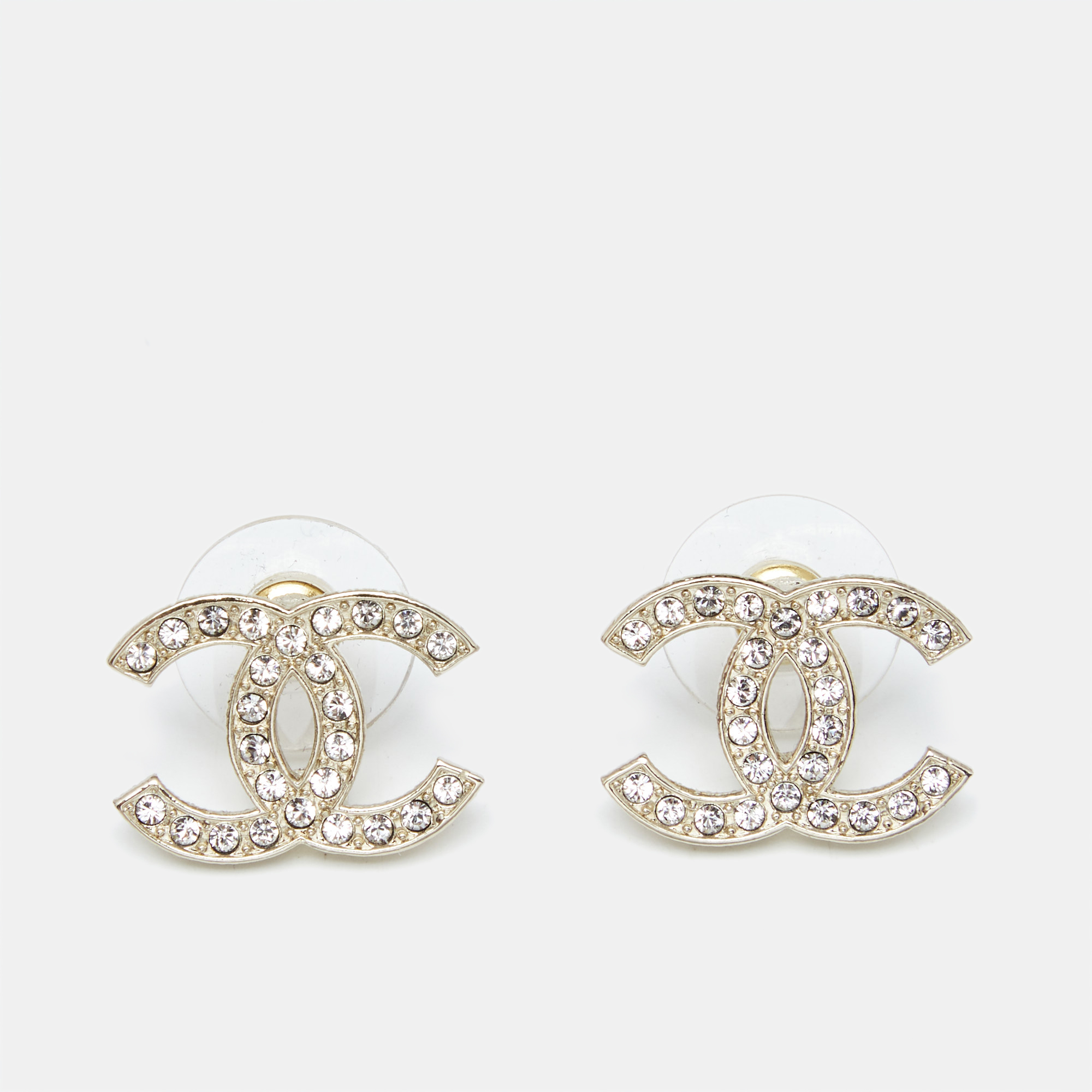 

Chanel CC Crystals Gold Tone Stud Earrings