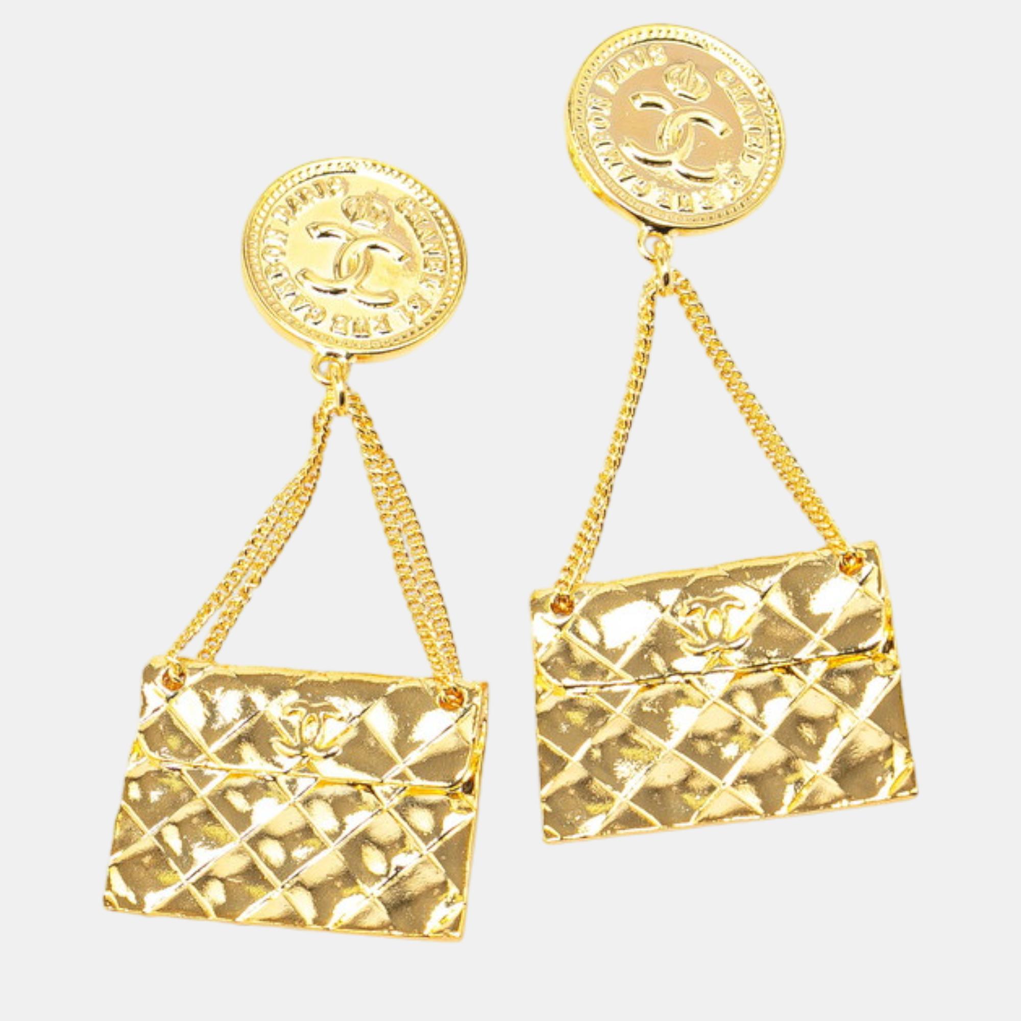 

Chanel Gold Plated Coco Mark Bag Earrings