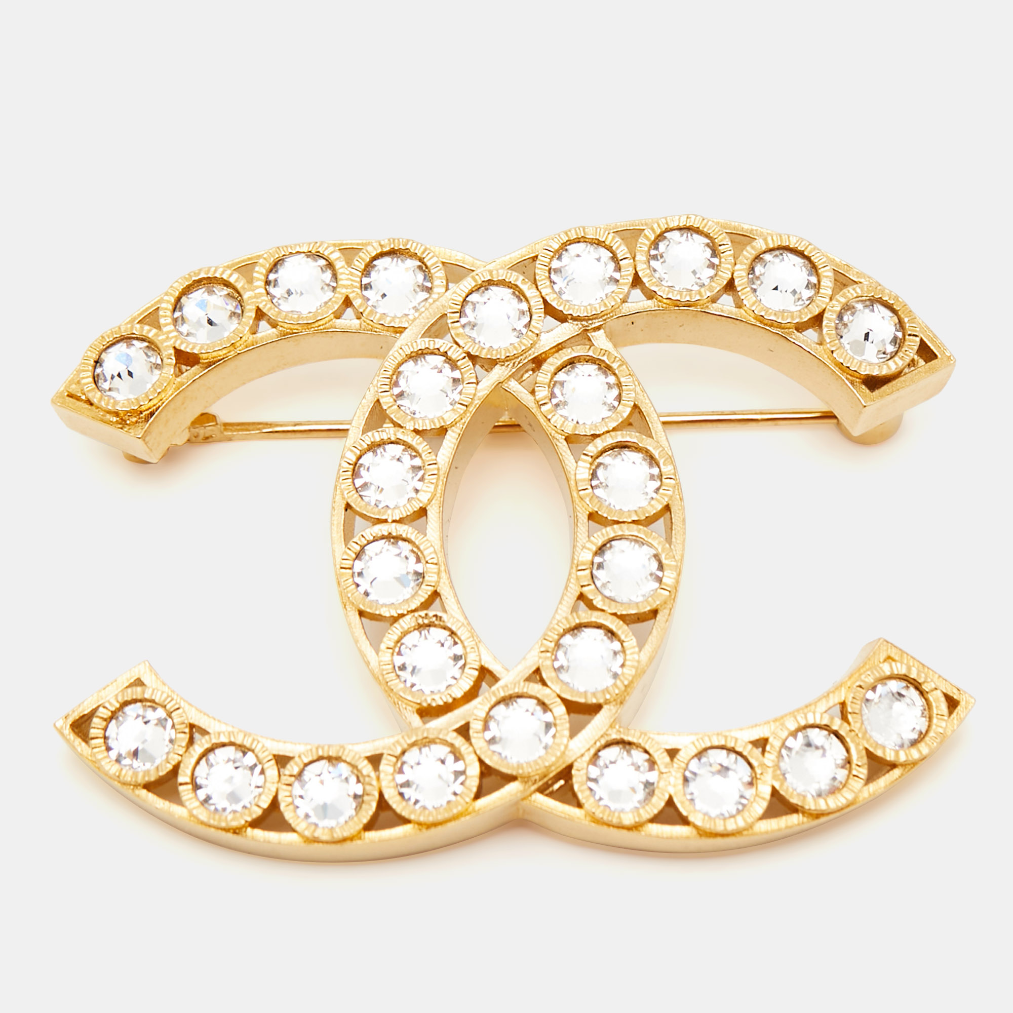 

Chanel CC Crystal Gold Tone Brooch