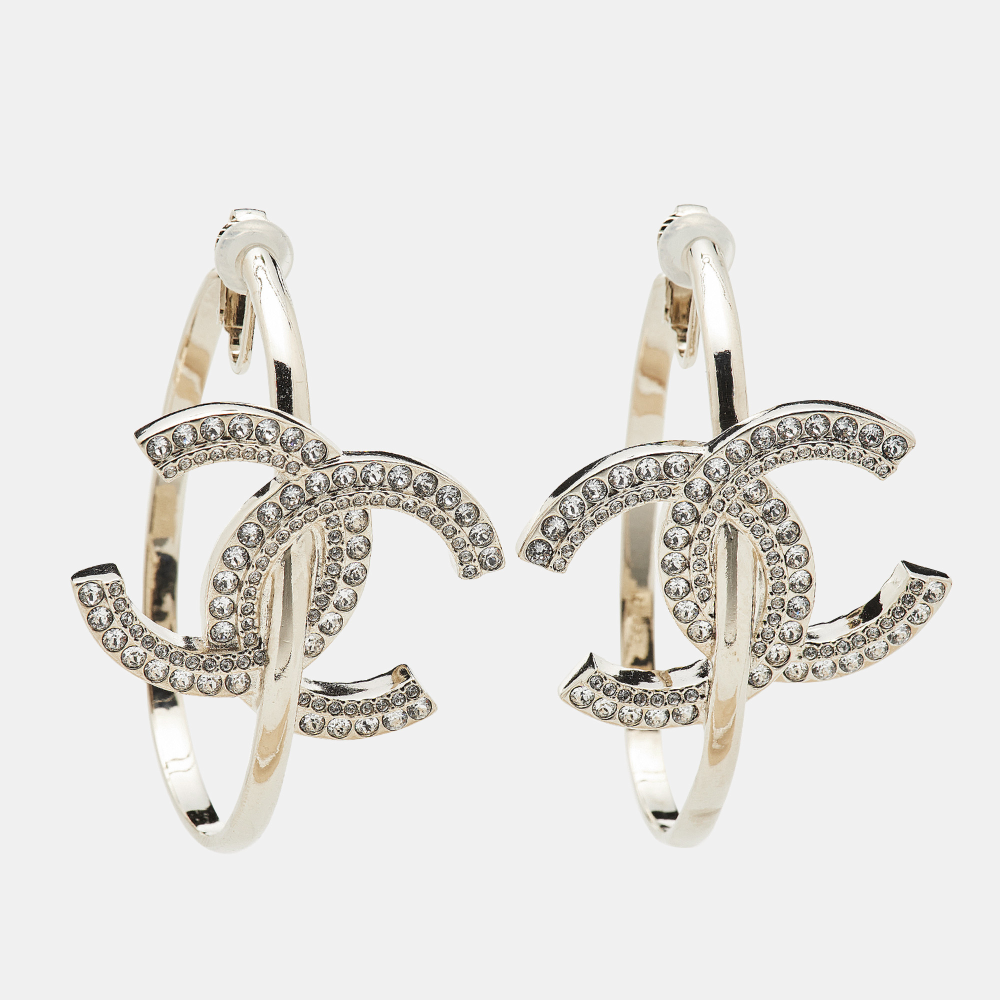 

Chanel CC Logo Crystal Gold Tone Hoop Earrings