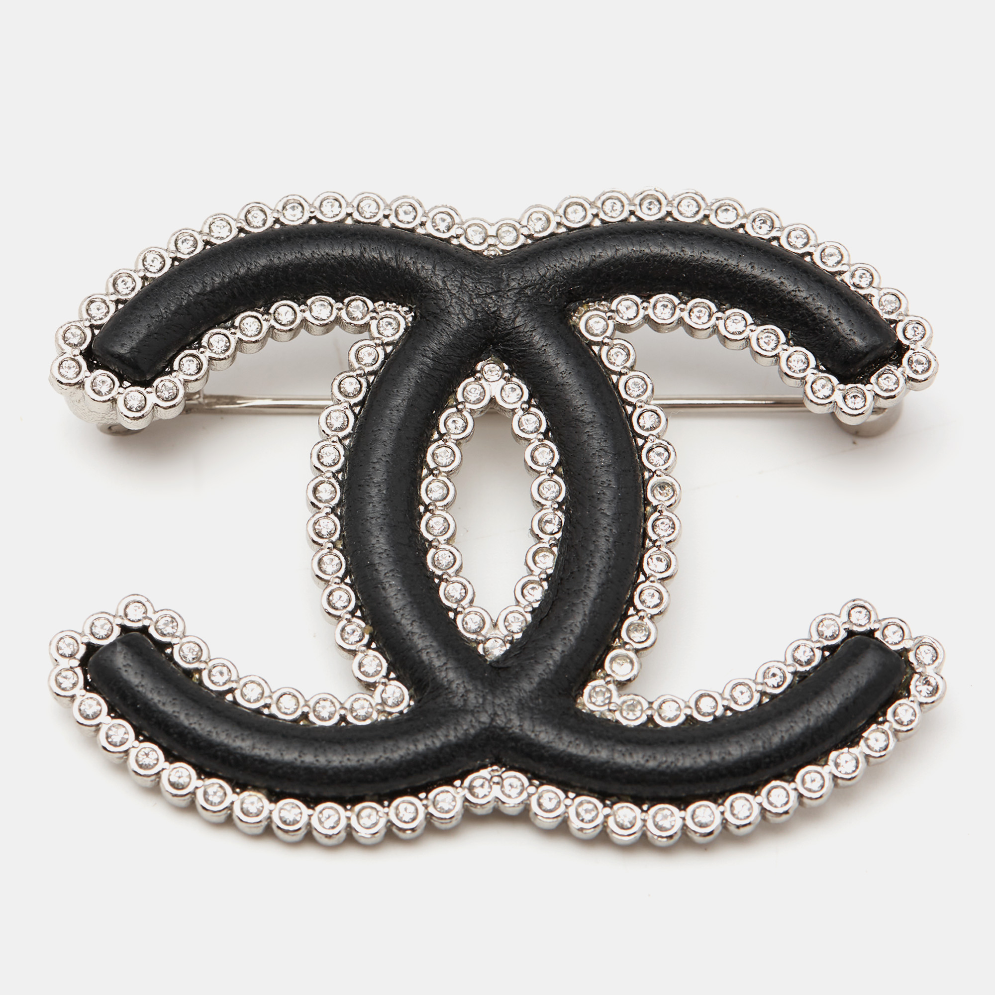 

Chanel CC Black Composite Crystals Silver Tone Brooch