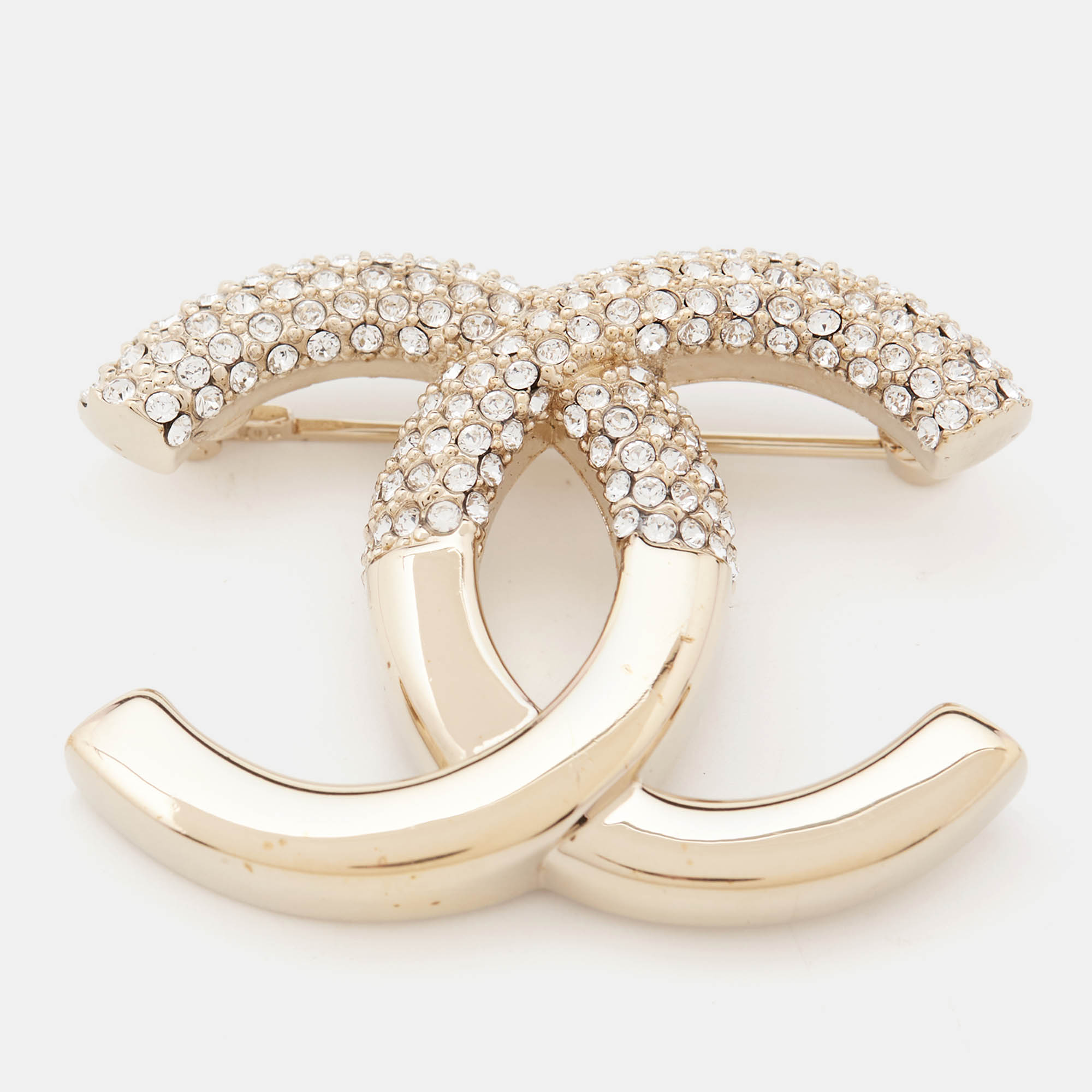 

Chanel Strass CC Crystals Gold Tone Brooch