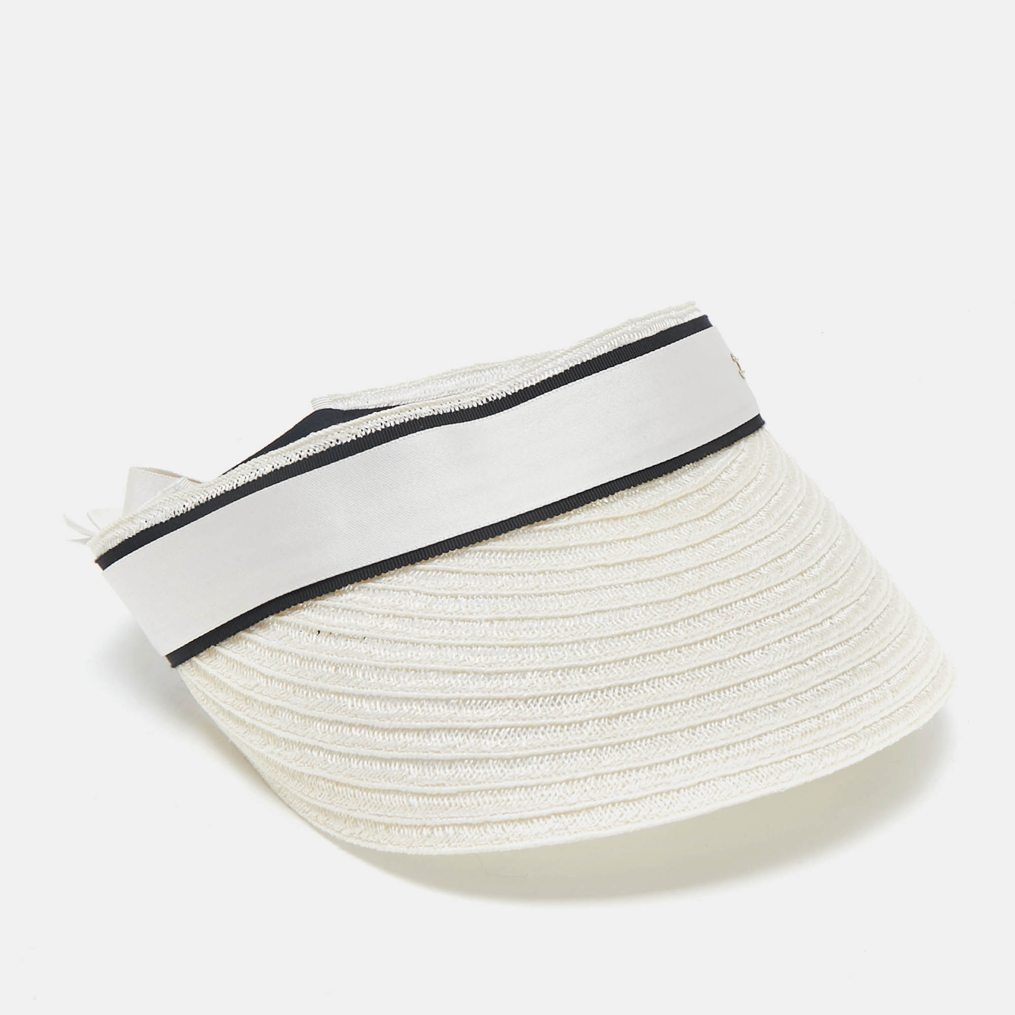 

Chanel Ecru Abaca Cotton Ribbon Visor M, Beige