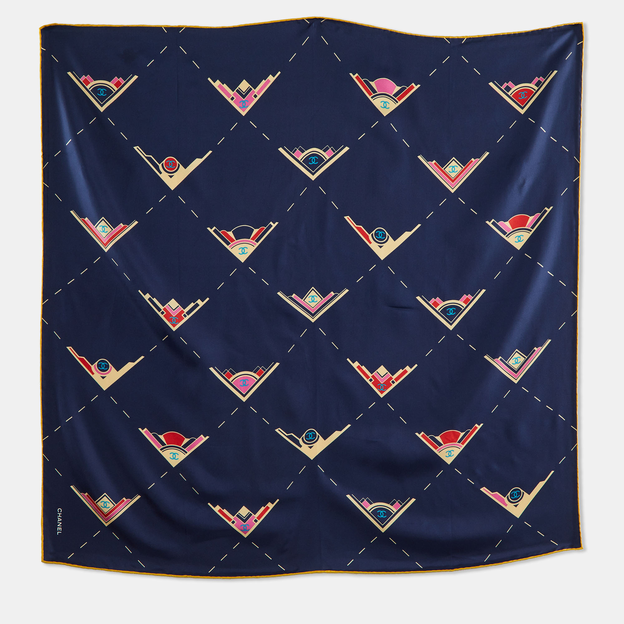 

Chanel Navy Blue CC Geometric Print Silk Scarf