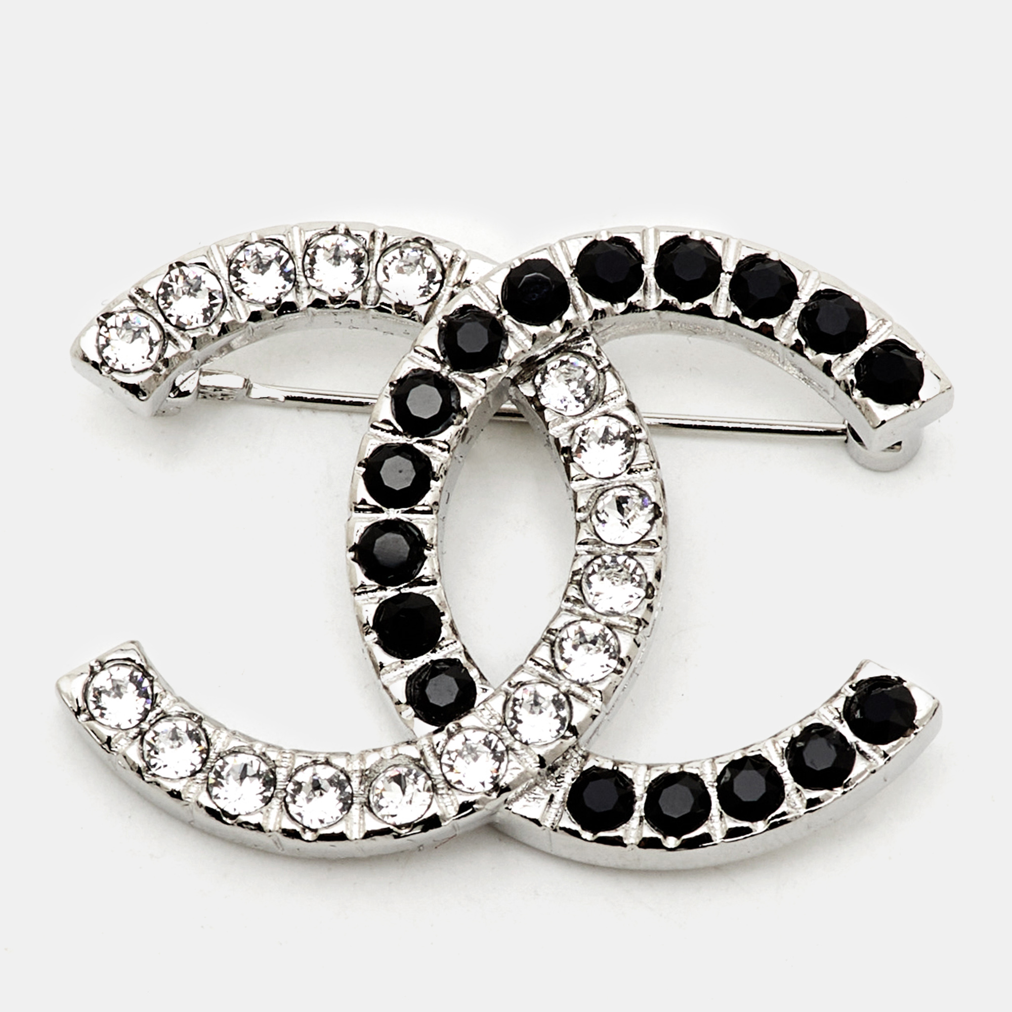 

Chanel CC Crystals Silver Tone Brooch