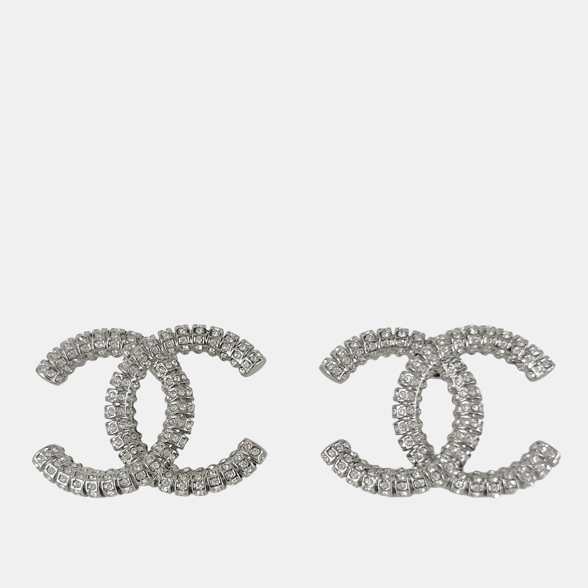 

Chanel CC Silver crystal embellished large earring