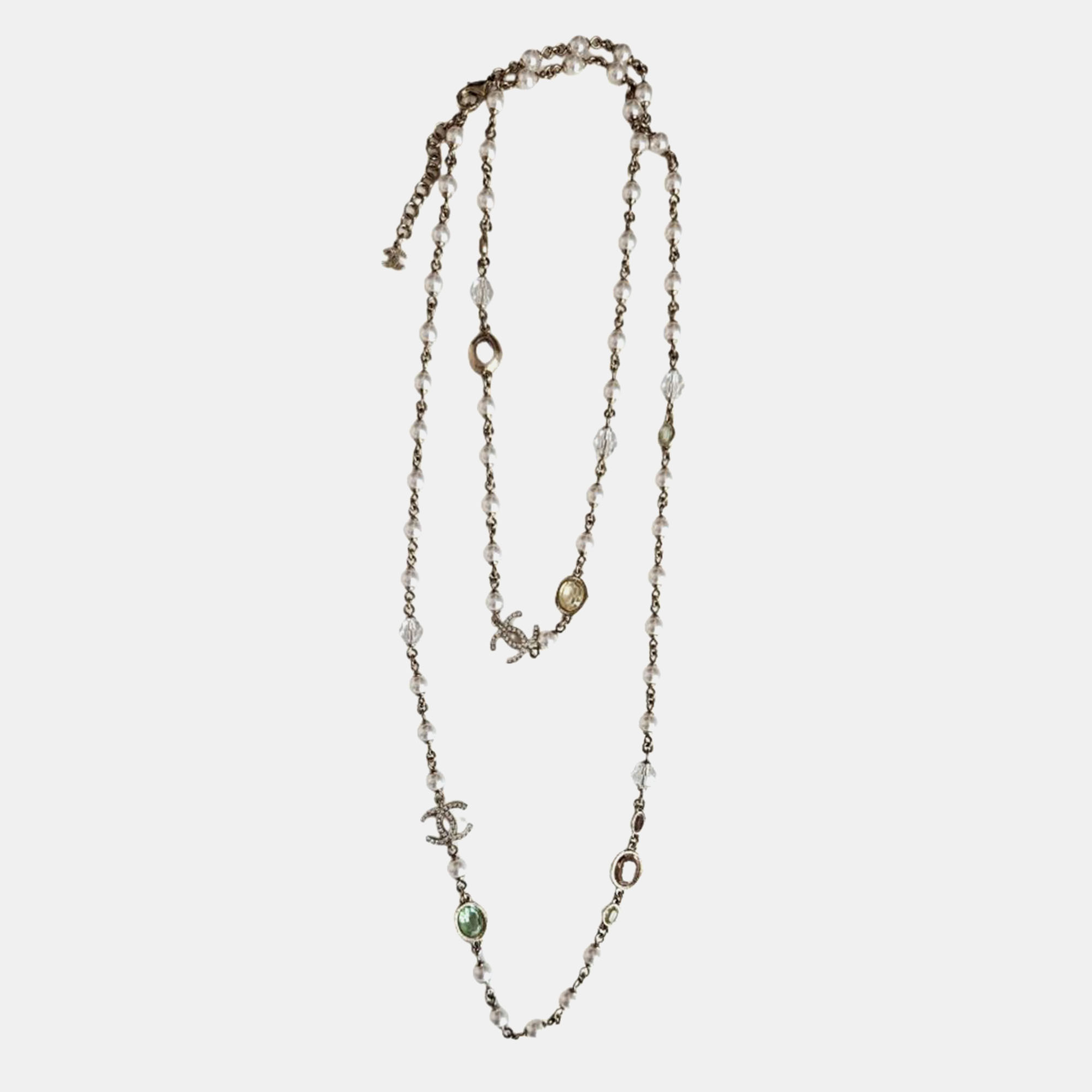 

Chanel CC Faux Pear Multicolor Crystal Long Necklace