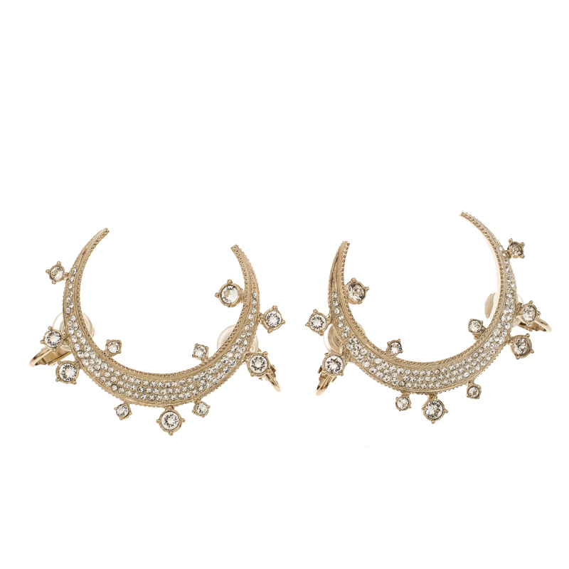 Chanel CC Crystal Gold Tone Moon Clip On Cuff Earrings Chanel | TLC
