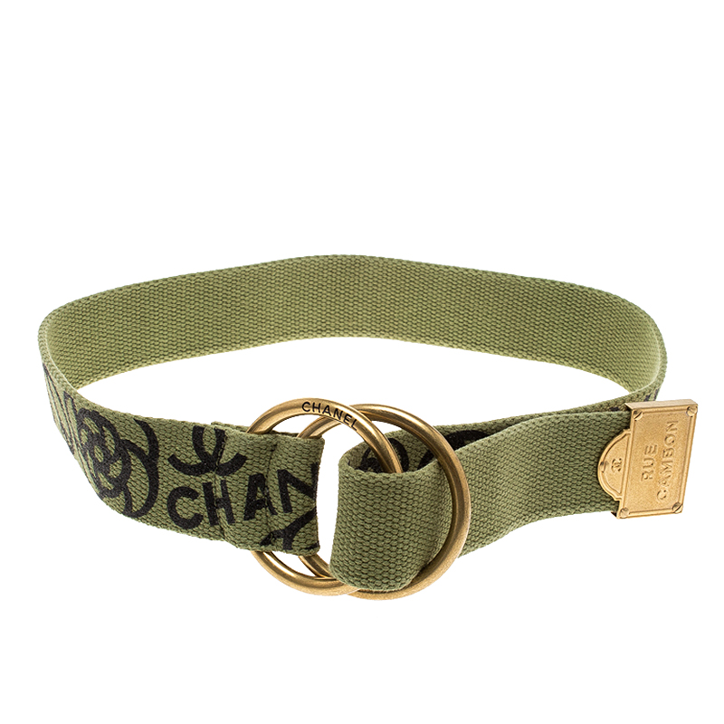مملوكة مسبقًا Chanel Green Canvas Symbol Print Belt 75cm