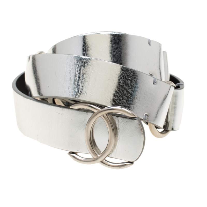 

Chanel Silver Leather CC Belt