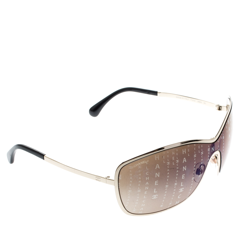 مملوكة مسبقًا Chanel Gold/Brown Gradient Monogram 71212 Shield Sunglasses