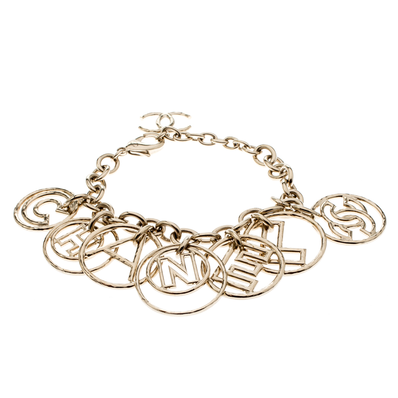 

Chanel CC Logo Gold Tone Chain Link Charm Bracelet