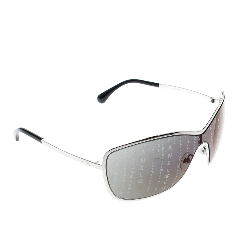 Chanel Silver/Black Monogram 71212 Shield Sunglasses