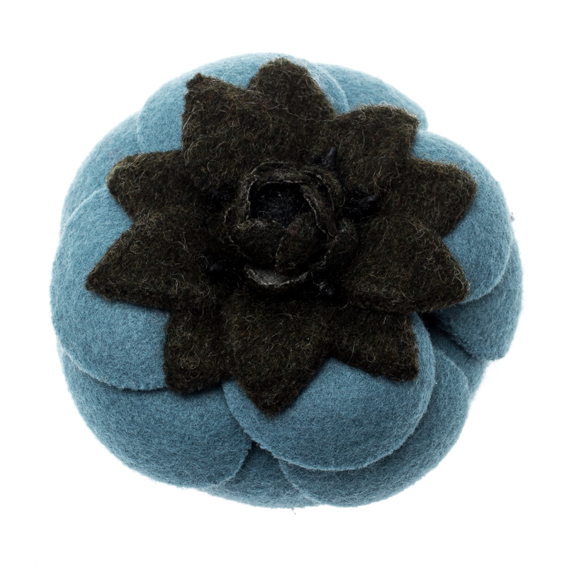 Chanel Blue Flower Felt Pin Brooch