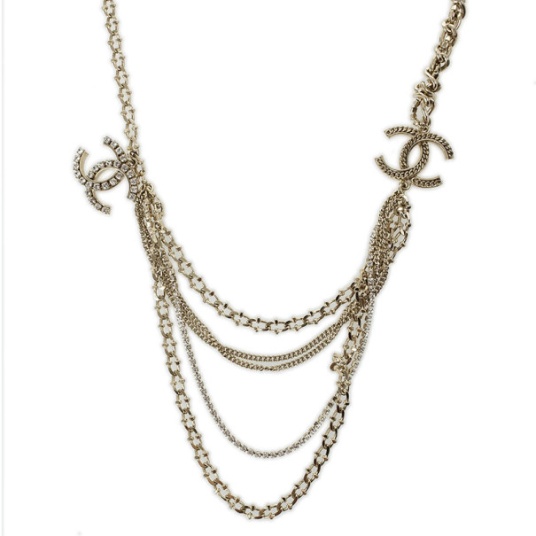 Pre Owned Chanel CC Multiple Chains Crystal Necklace