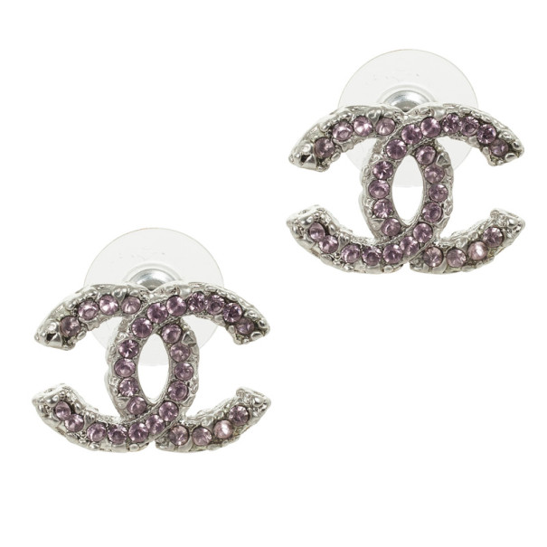 Chanel CC Logo Soft Pink Crystals Earrings 