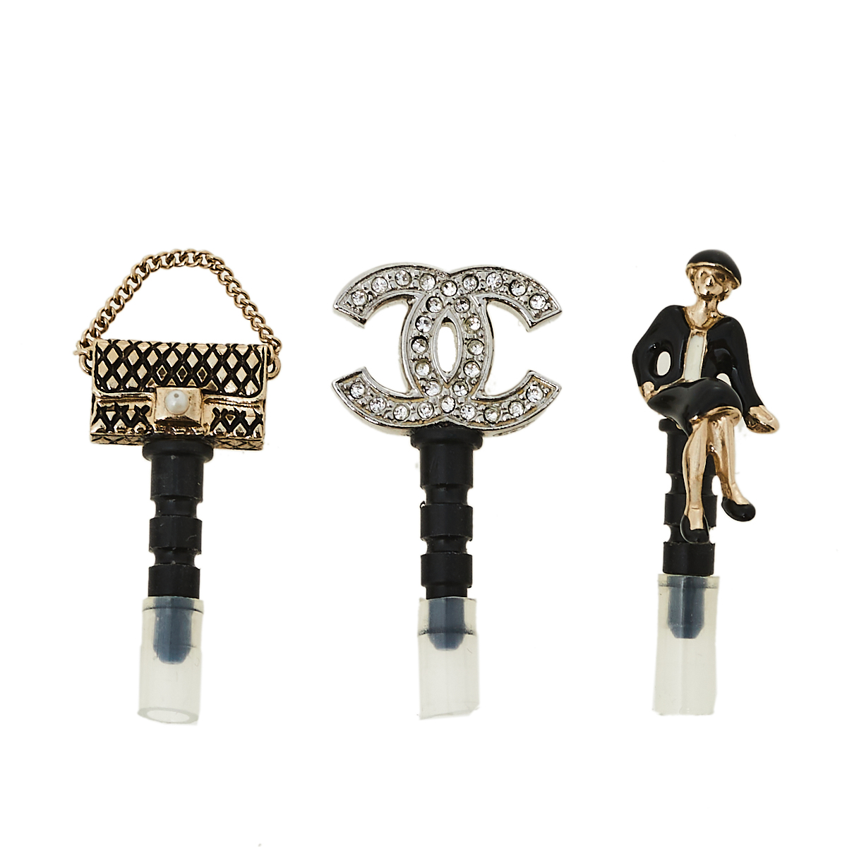 

Chanel CC Smartphone Dust Plugs, A Set Of Three Charms, Black