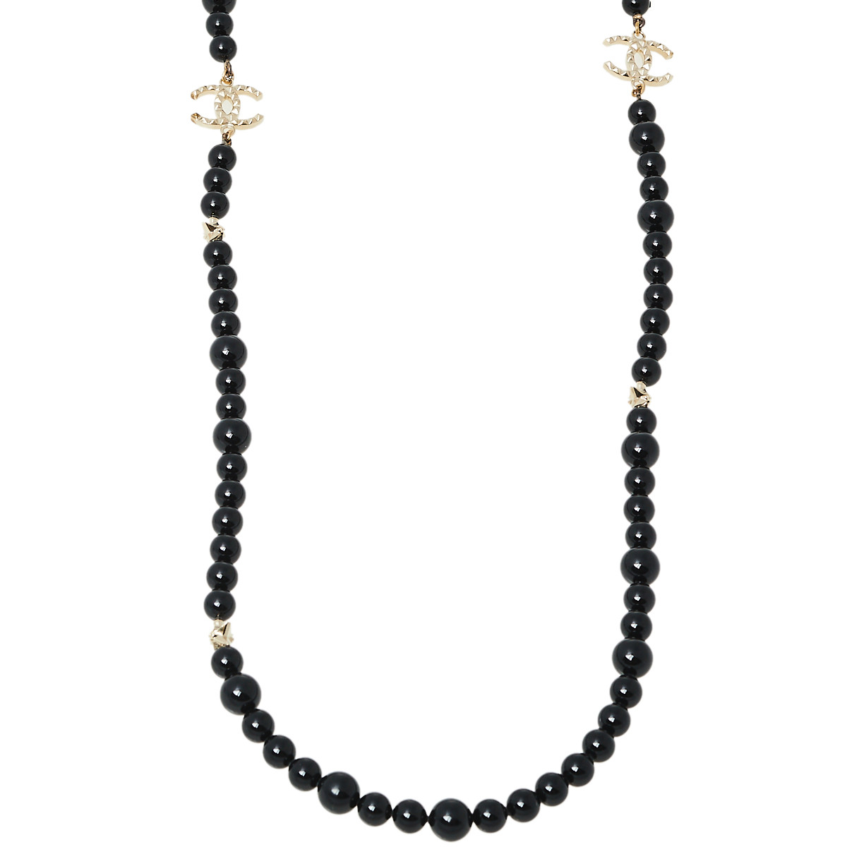 

Chanel Black Beaded CC Star Charm Necklace