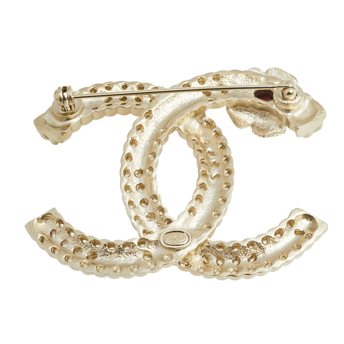 

Chanel Crystal & Enamel Embellished Camellia Gold Tone CC Pin Brooch