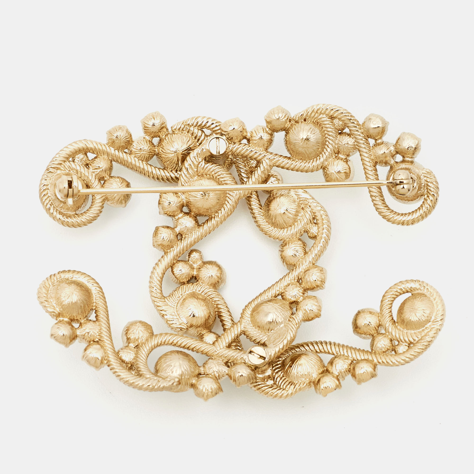 

Chanel CC Faux Pearl Crystal Gold Tone Brooch