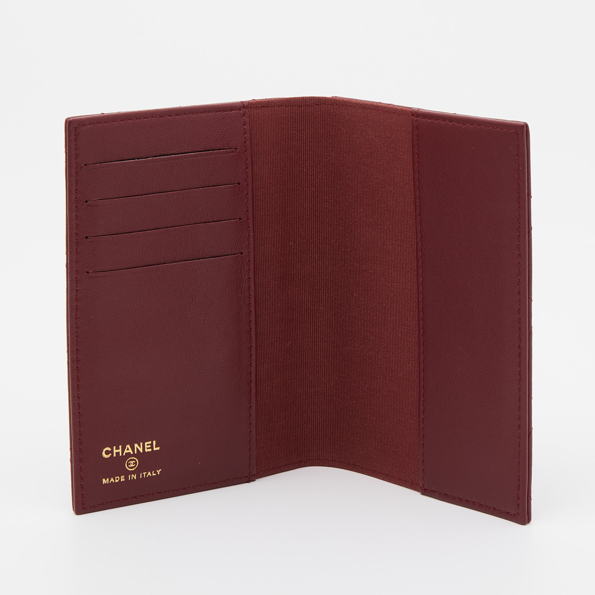 

Chanel Red Quilted Leather CC Embellished Passport Holder