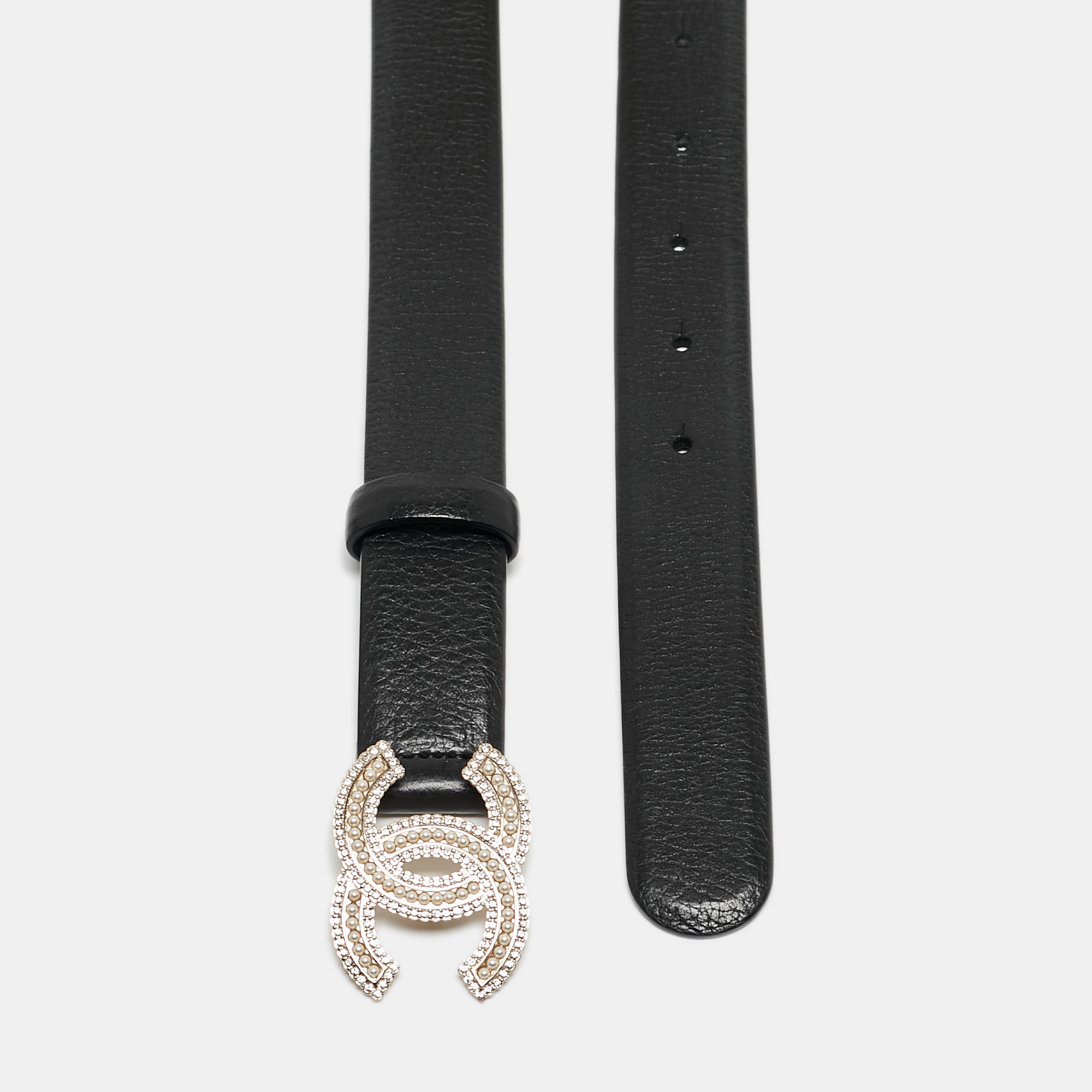 

Chanel Black Leather CC Embellished Buckle Belt