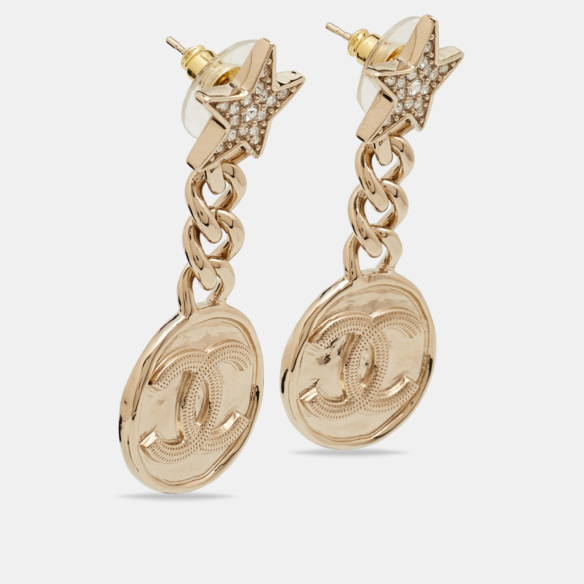 

Chanel CC Strass Crystal Gold Tone Earrings