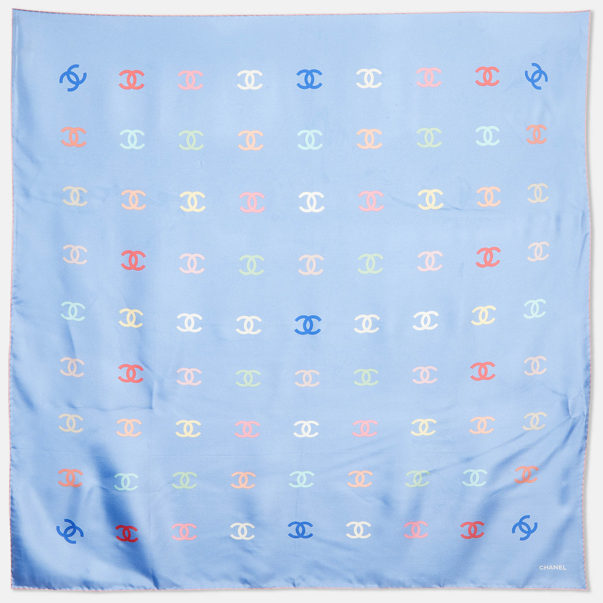 

Chanel Blue CC Logo Print Silk Square Scarf