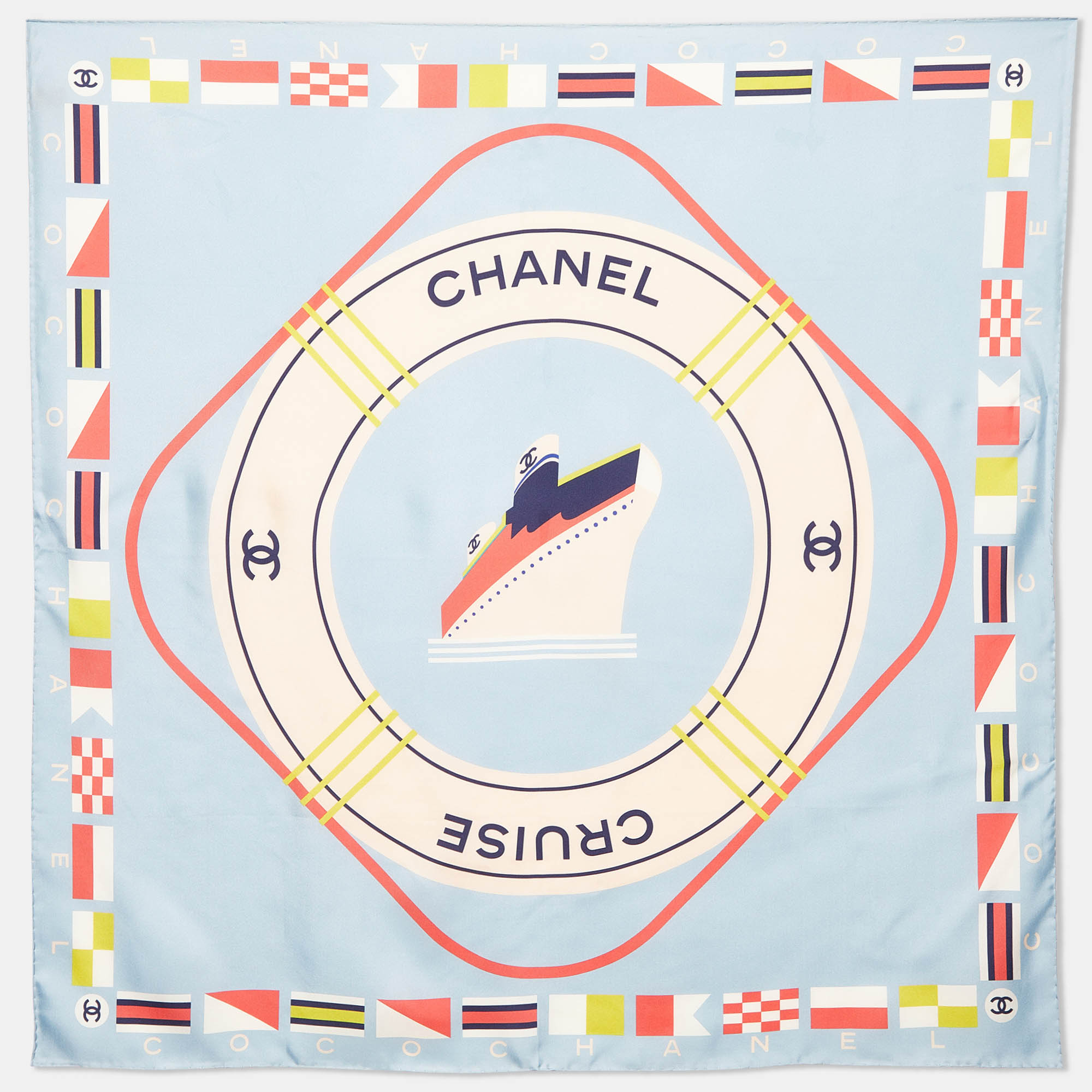 

Chanel Light Blue Cruise Print Silk Square Scarf