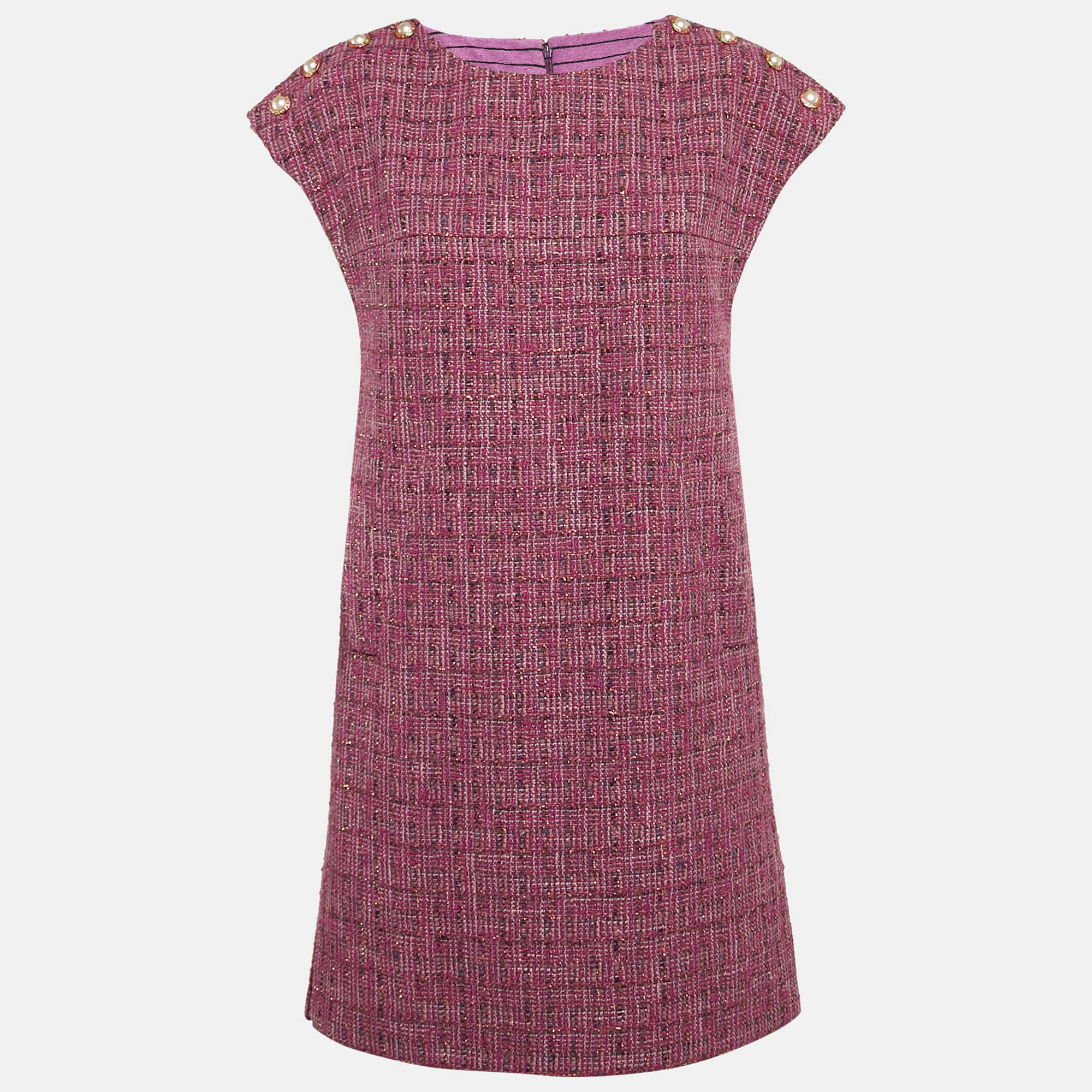 Pre-owned Chanel Purple Fantasy Tweed Mini Tunic Dress M In Pink