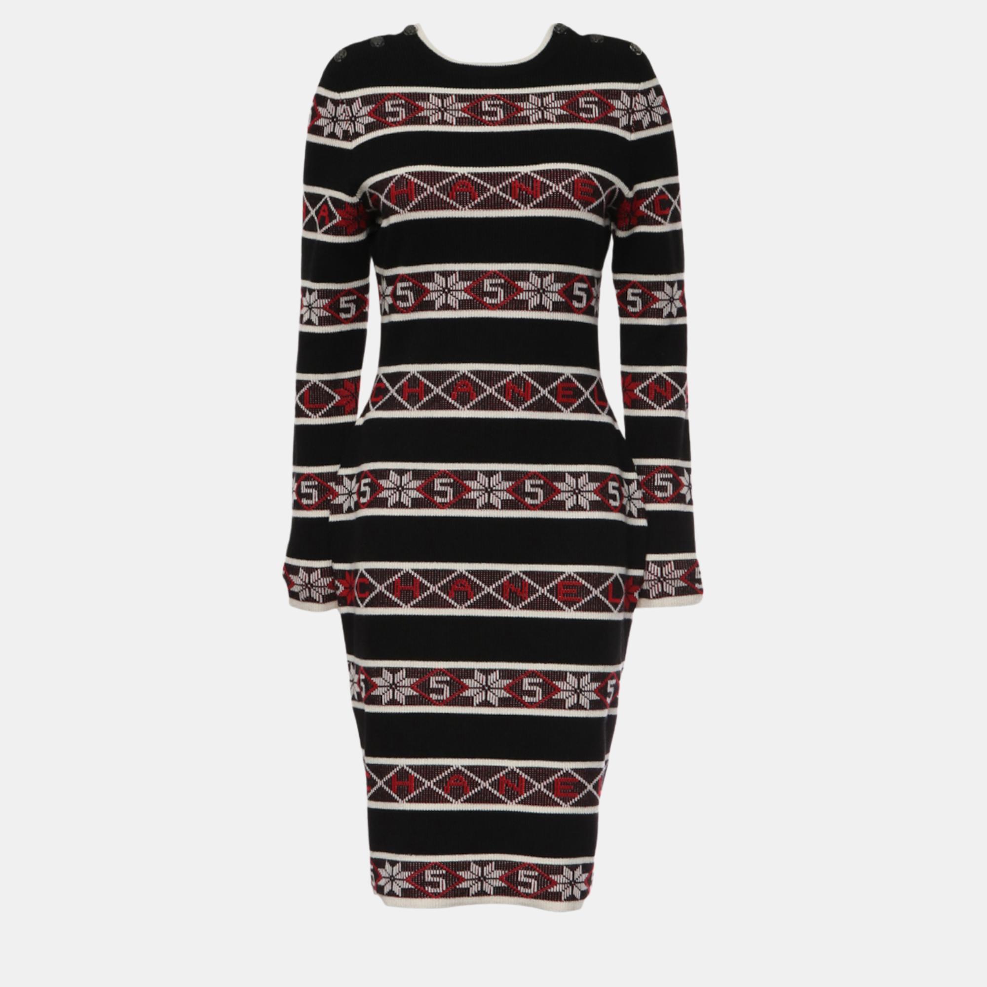 

Chanel Multicolour Stripes Logo Knit Dress, Black