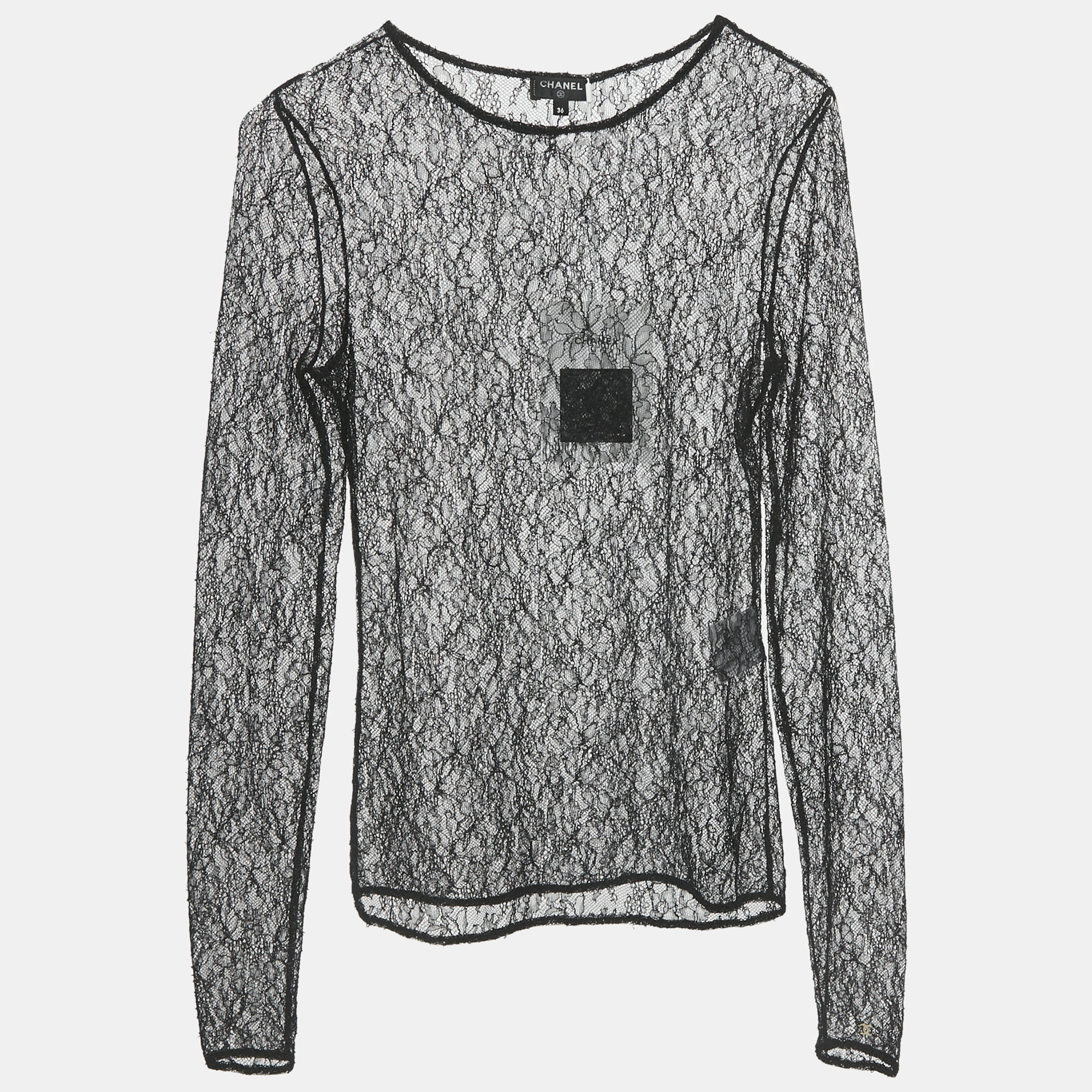 

Chanel Black Lace Sheer Fitted Top S