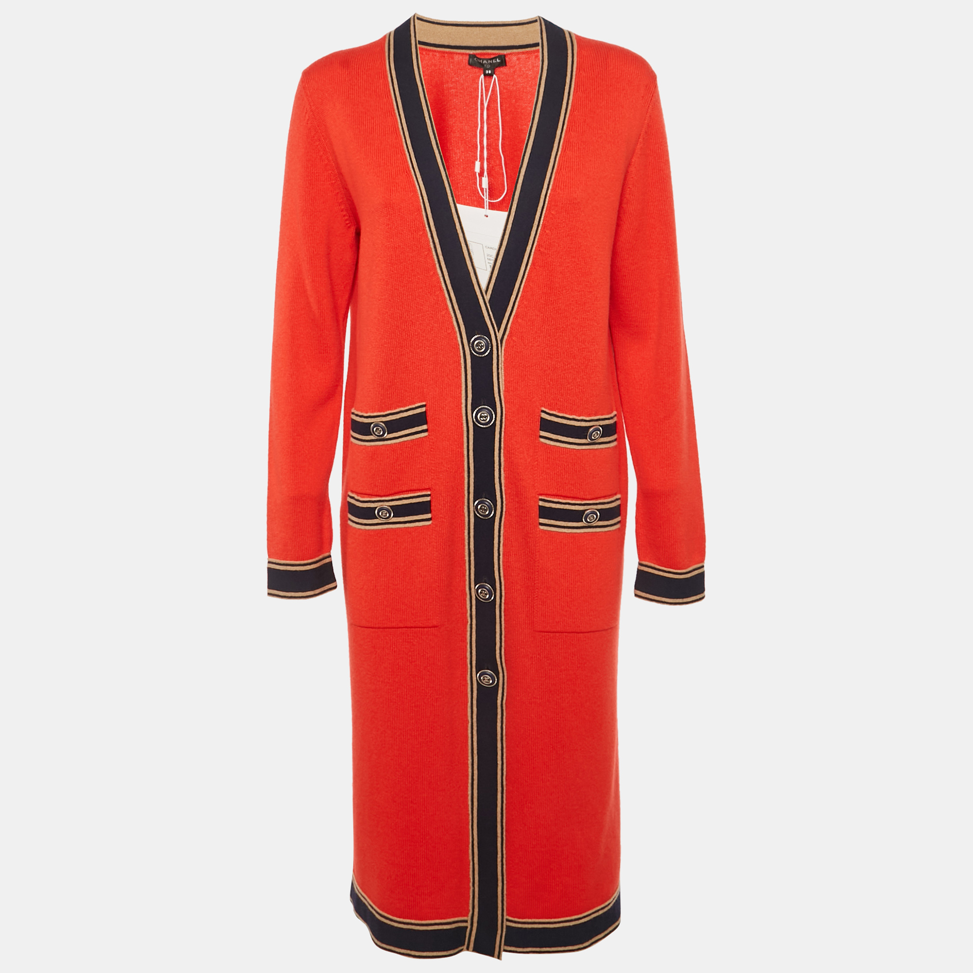 

Chanel Red Cashmere Knit Long Cardigan M, Tan