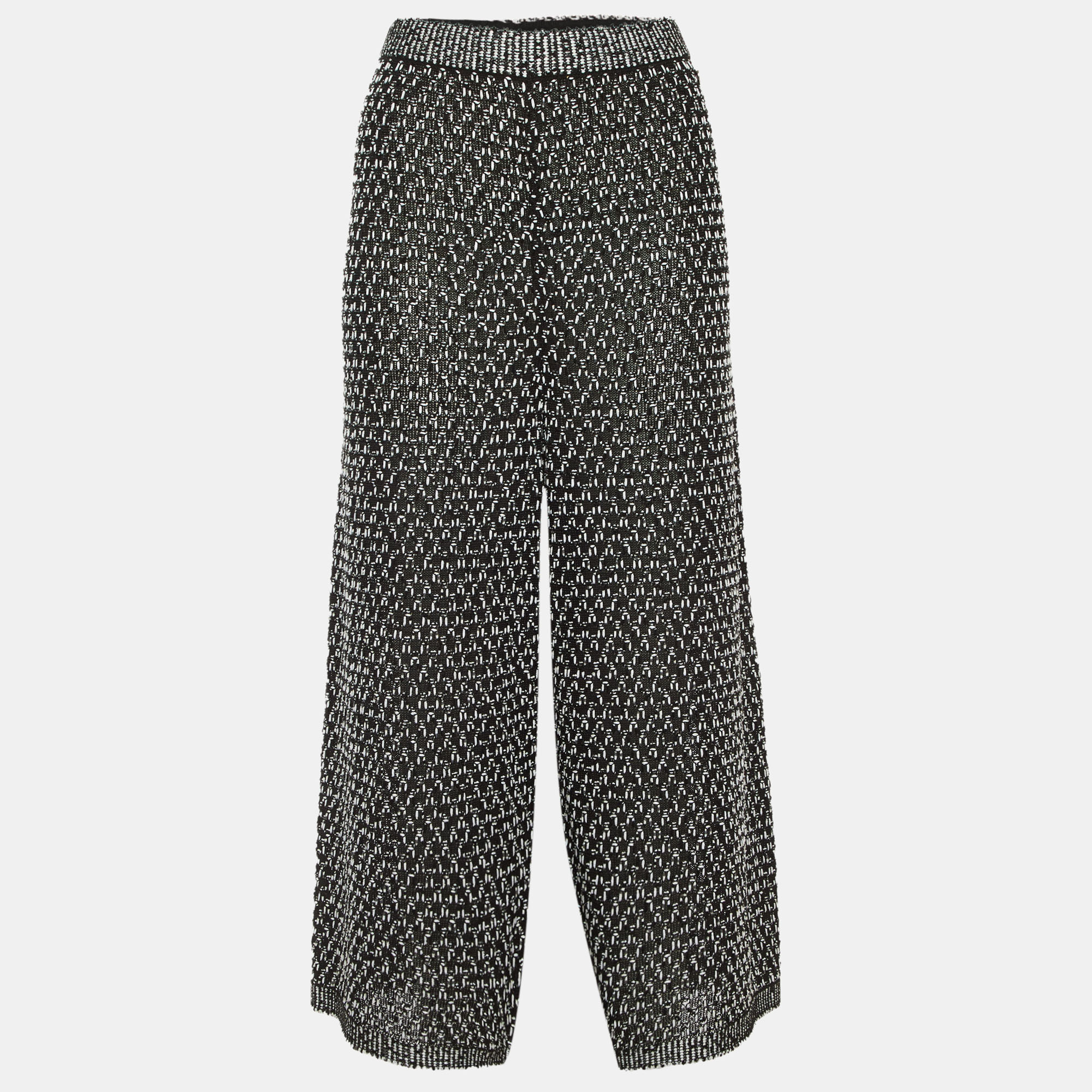 Pre-owned Chanel Black Textured Silk & Cotton Knit Culottes Xl