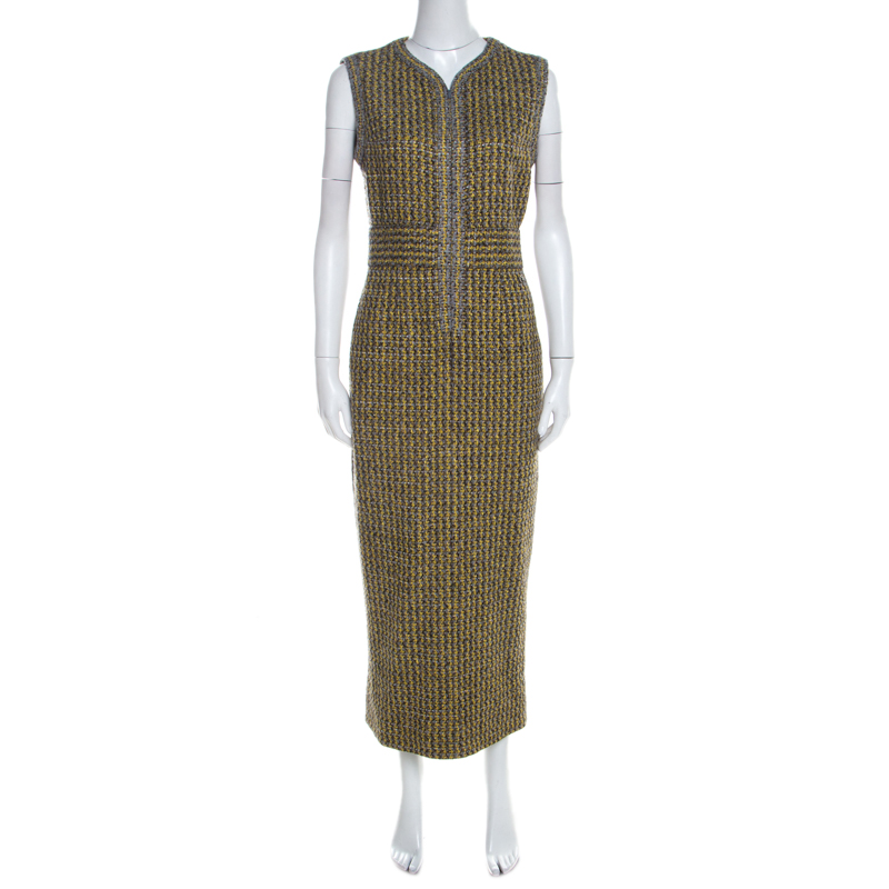 

Chanel Yellow and Grey Fantasy Tweed Belted Blazer and Dress Set, Multicolor