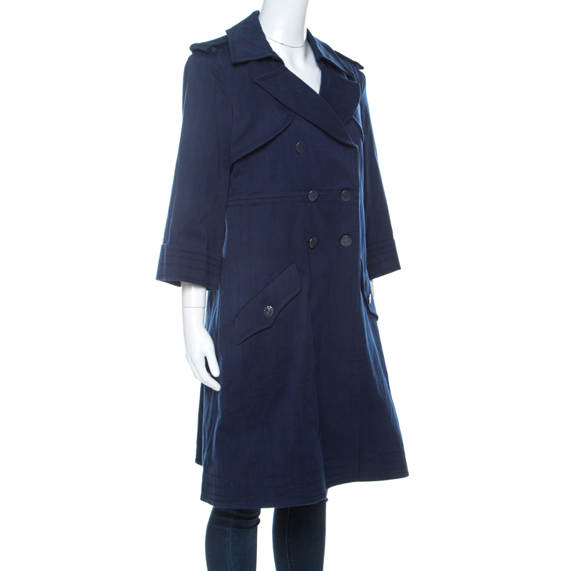 

Chanel Indigo Blue Cotton Twill Double Breasted Trench Coat