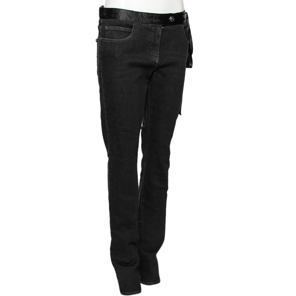 

Chanel Black Denim Satin Belt Detailed Jeans